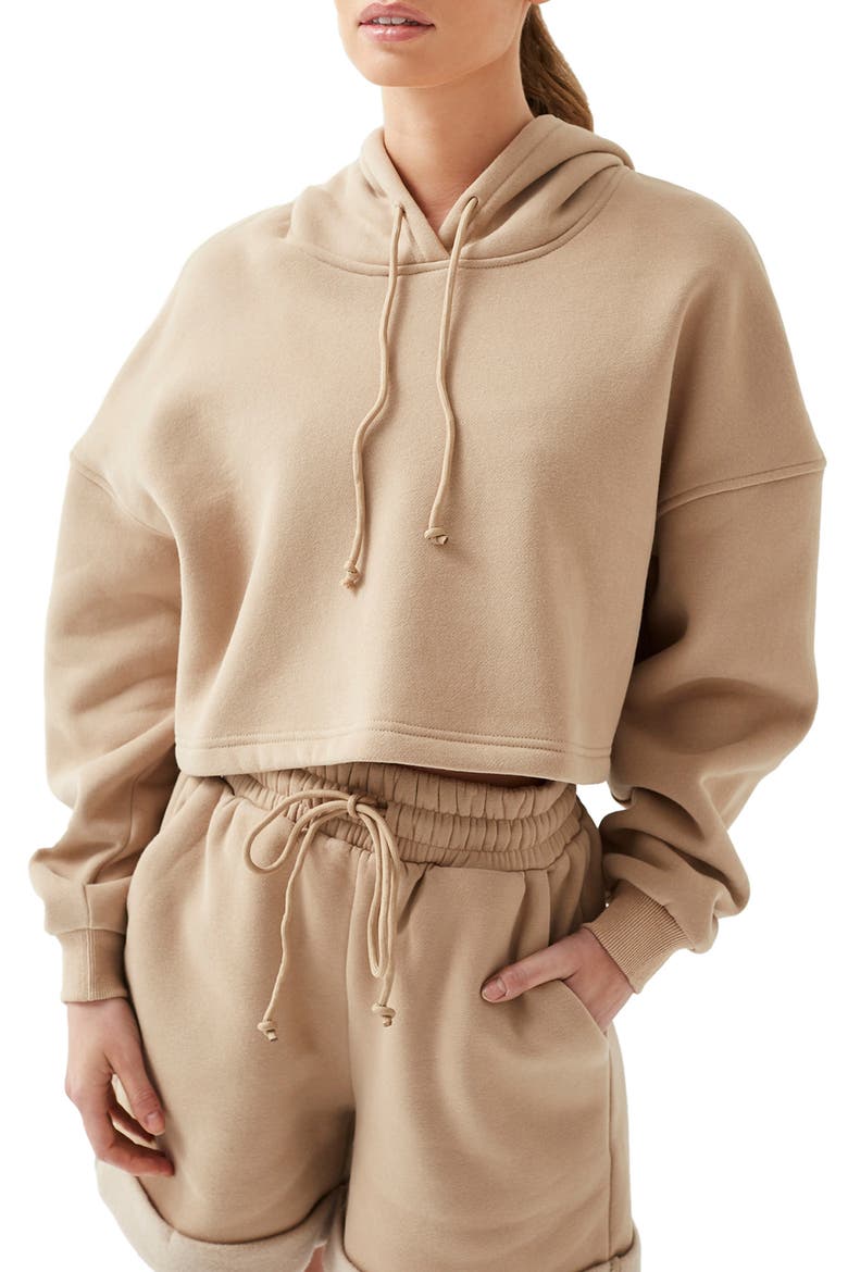 Lita Crop Oversize Hoodie, Main, color, CAMEL JERSEY