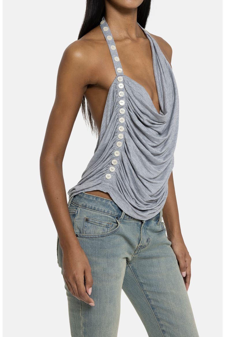 Button Drape Halter Top, Alternate, color, GREY