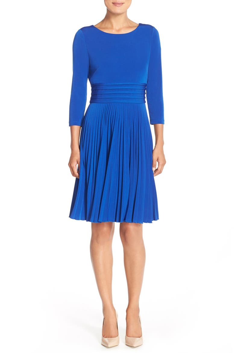 Pleated Jersey Fit & Flare Dress, Main, color, COBALT