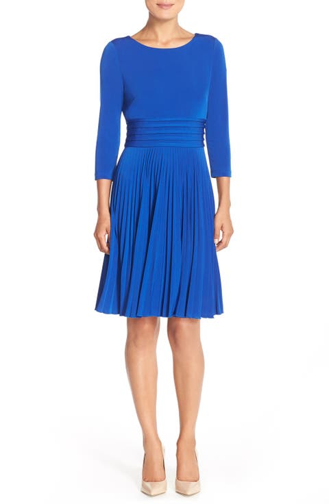 Pleated Jersey Fit & Flare Dress