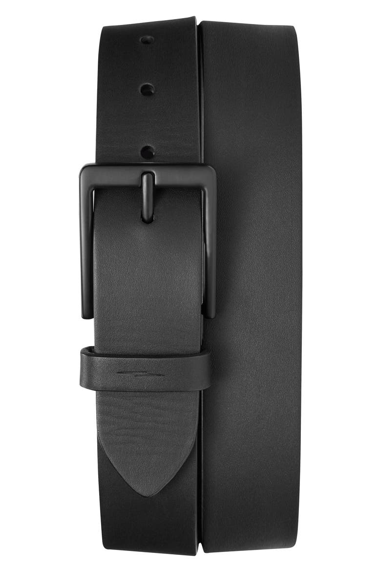 Lightning Bolt Keeper Leather Belt, Main, color, BLACK