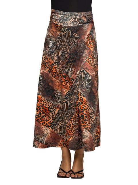 Animal Patchwork Print Maxi Skirt