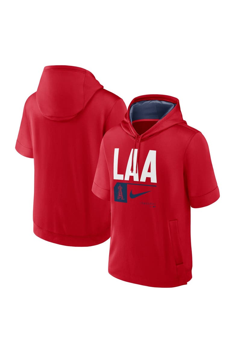 Men's Nike Red Los Angeles Angels Tri Code Lockup Short Sleeve Pullover Hoodie, Main, color, Red