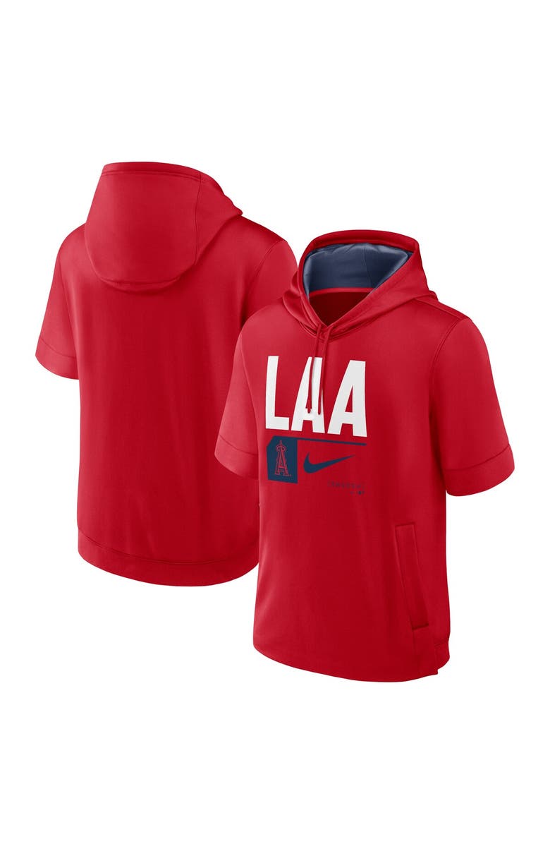 Nike Men's Nike Red Los Angeles Angels Tri Code Lockup Short Sleeve Pullover Hoodie, Main, color, Red