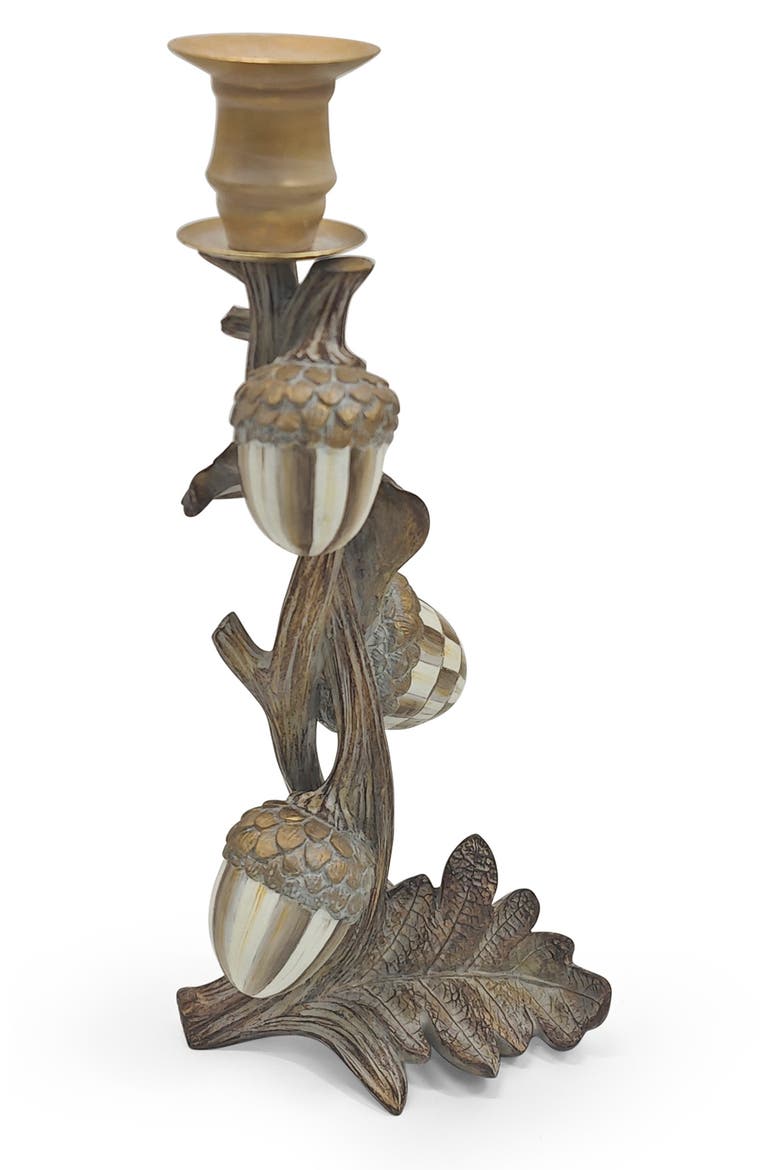 Mocha Check Acorn Candle Holder, Main, color, BROWN