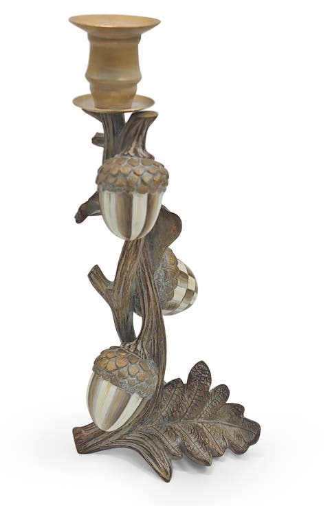 Mocha Check Acorn Candle Holder