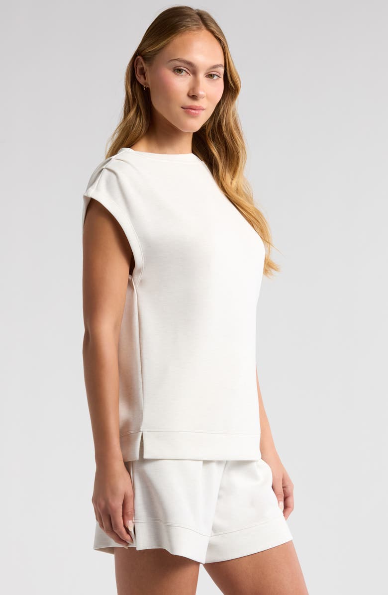 Zella Ultrasoft Knit Gathered Shoulder Top, Alternate, color, Beige Ivory Heather