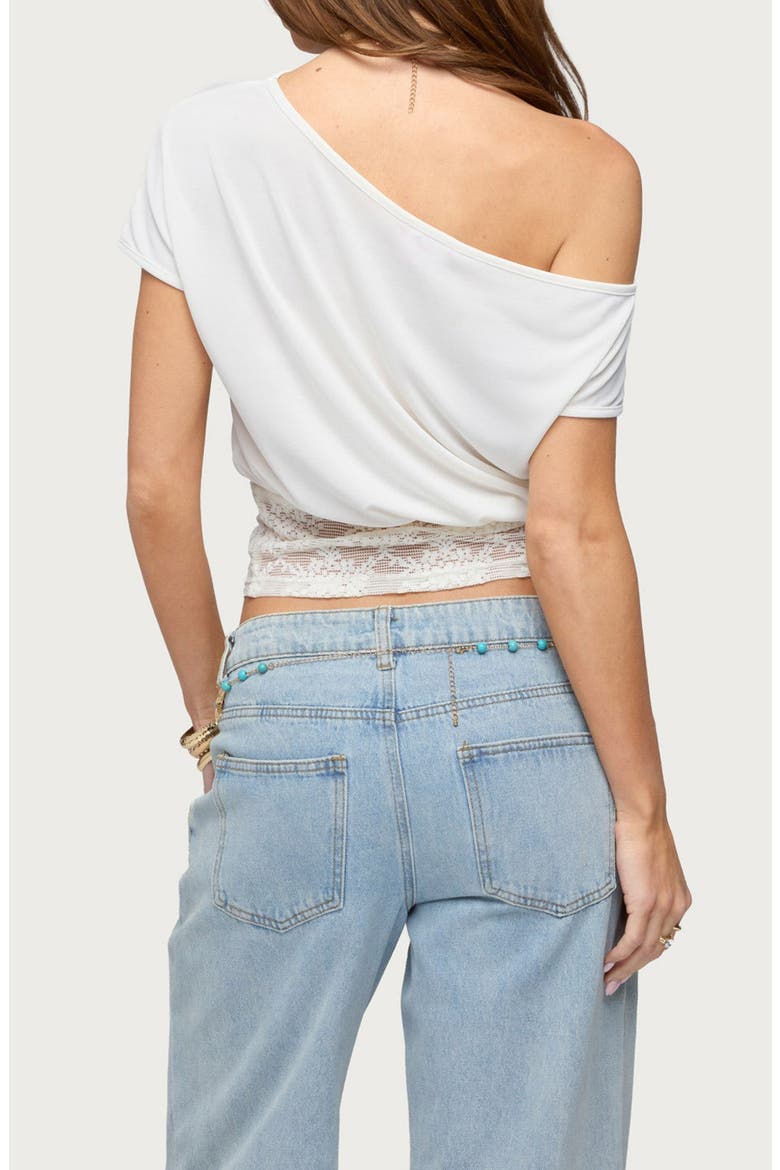 Machy Lace Trim One-Shoulder Top, Alternate, color, CREAM