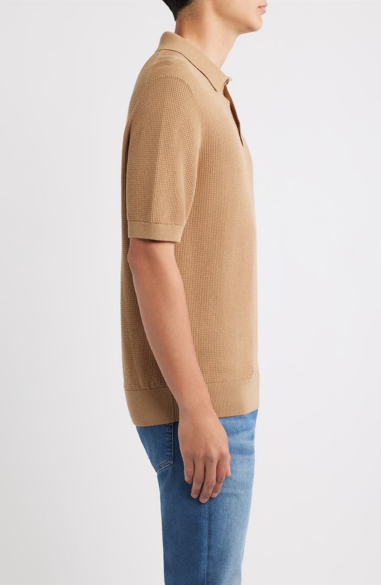 BOSS Lancio Solid Cotton Waffle Polo Sweater, Alternate, color, Open Beige