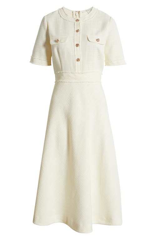 Zoe And Claire Short Sleeve Tweed A-line Dress In Cream