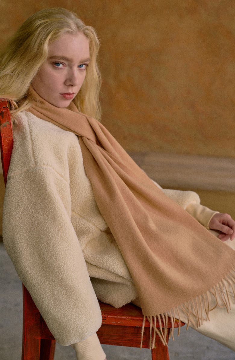 Lost Pattern Lost in Warmth Cashmere Scarf, Alternate, color, Khaki