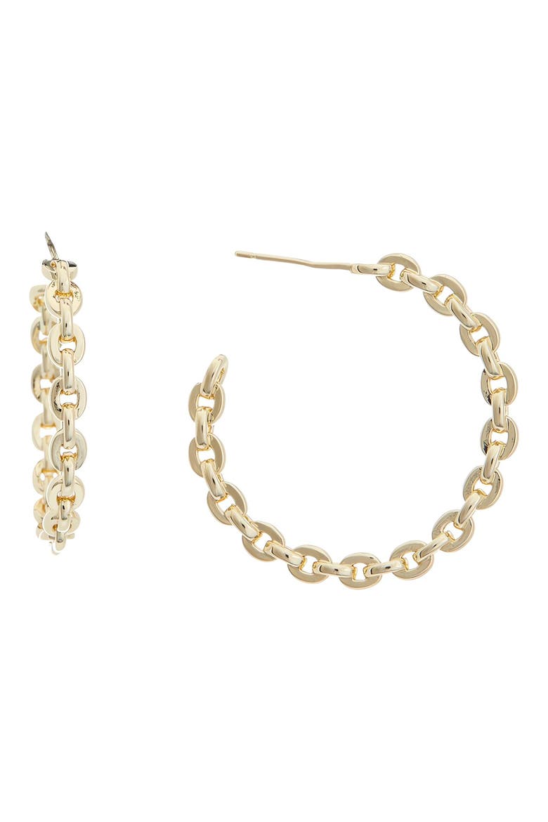 Goldtone Chain Link Hoop Earrings, Main, color, YELLOW