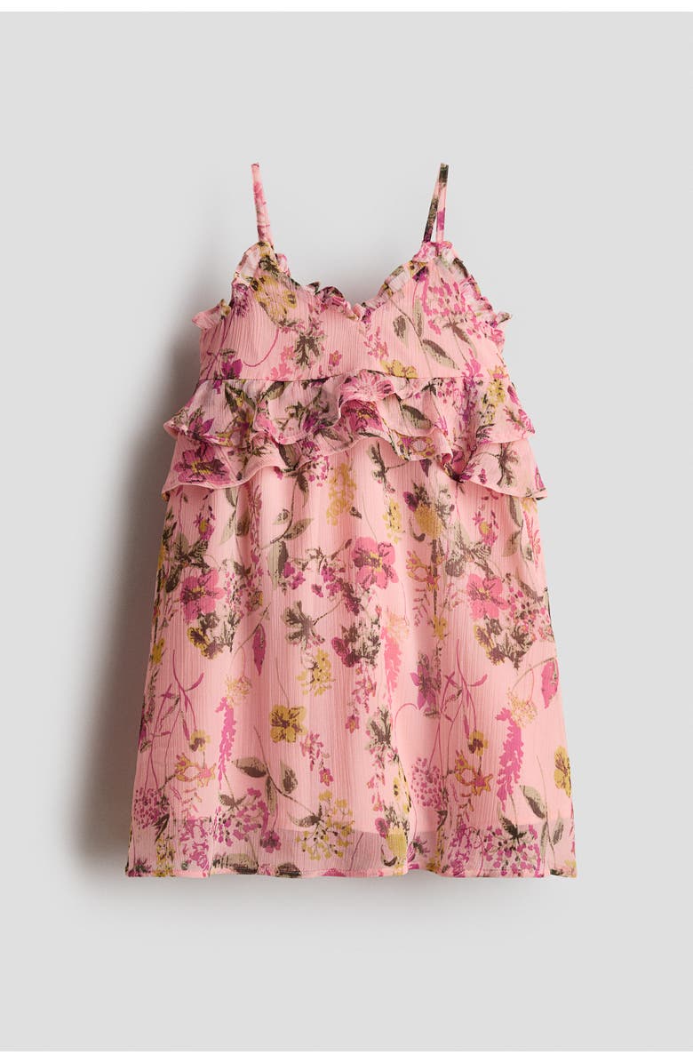 H&M Flounce-trimmed Strappy Dress, Main, color, Light Pink/Floral