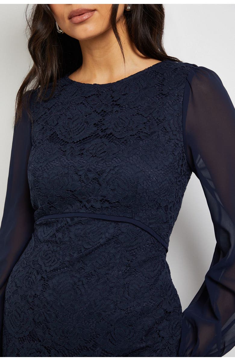 Wallis Lace Chiffon Cowl Back Pencil Dress, Alternate, color, Navy