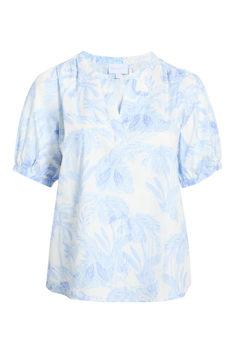 Poly Leaf Neli Puff Sleeve Cotton Top, Alternate, color, BLUES-WHT-MUL