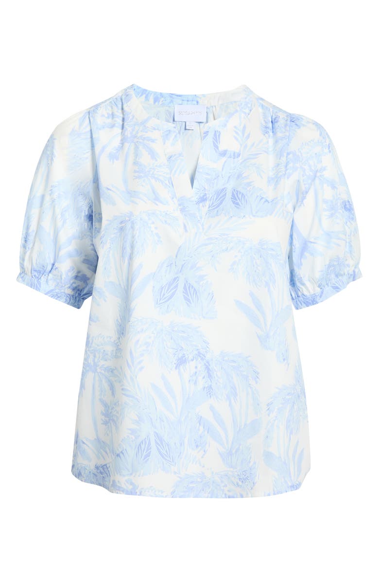 SUGARLIPS Poly Leaf Neli Puff Sleeve Cotton Top, Alternate, color, Blues-Wht-Mul