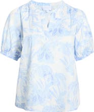 SUGARLIPS Poly Leaf Neli Puff Sleeve Cotton Top