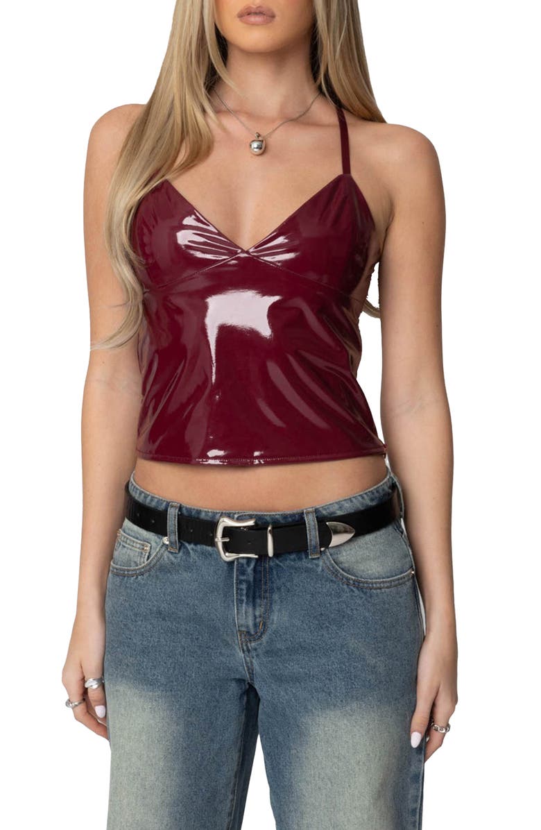 EDIKTED Carmie Vinyl Camisole, Main, color, Burgundy