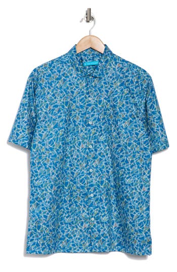 Tori Richard Fish Finder Short Sleeve Cotton Button-up Shirt In Surf