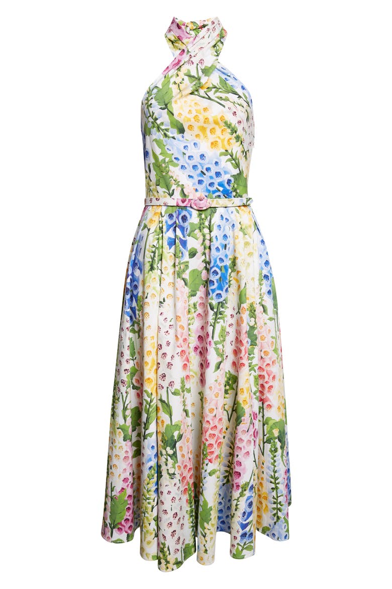Foxglove Belted Stretch Cotton Poplin Halter Dress, Alternate, color, WHITE MULTI