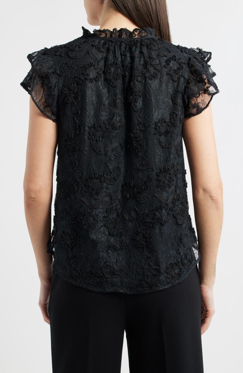Anne Klein Ruffle Sleeve Lace Top, Alternate, color, Anne Black