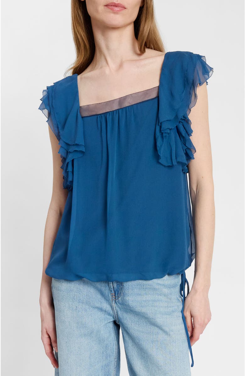 Santorelli Chass Ruffle Blouse in Silk Georgette, Main, color, Electric Blue