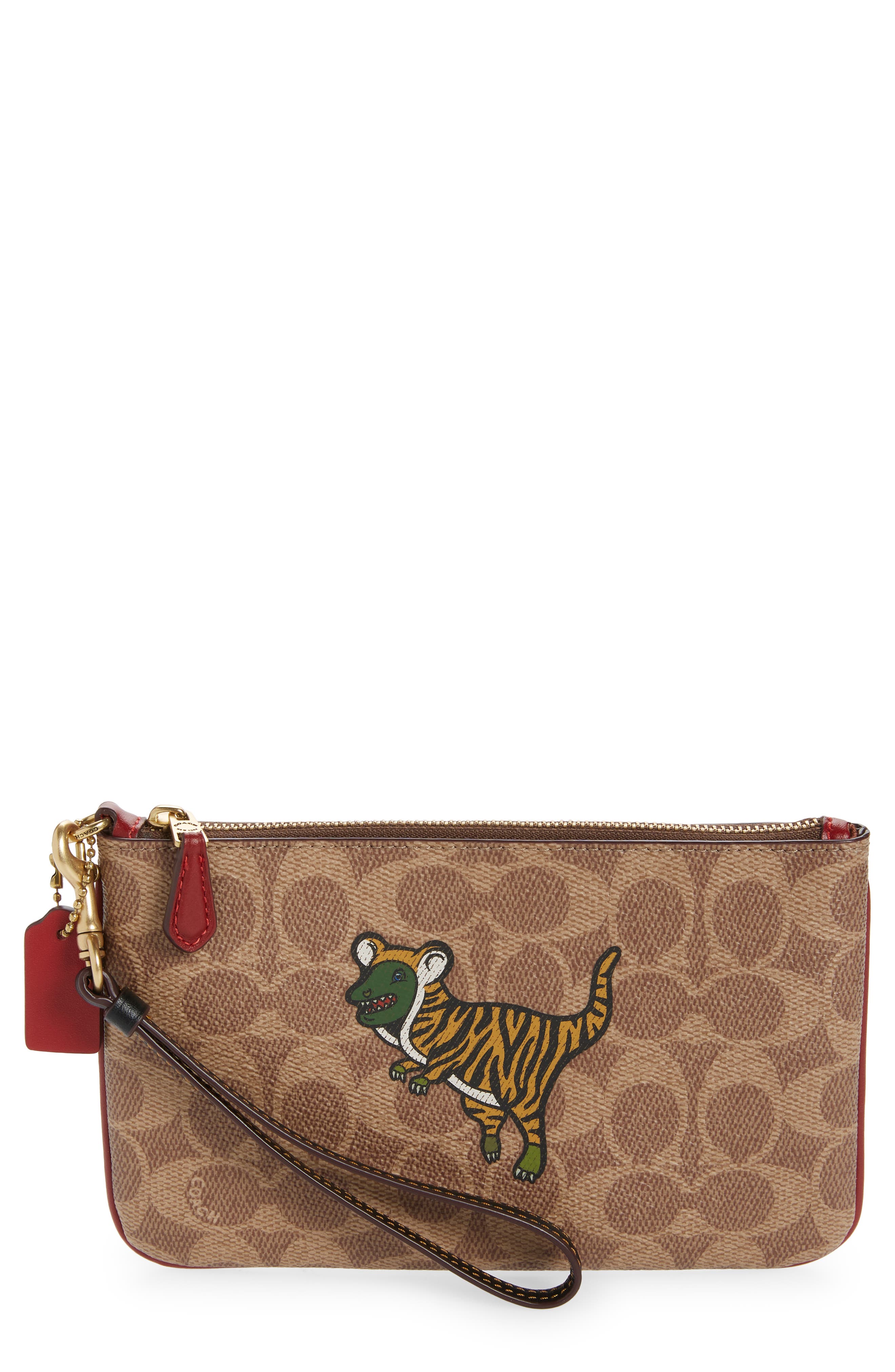 COACH Lunar New Year Coated Canvas Signature Wristlet, Main, color, 