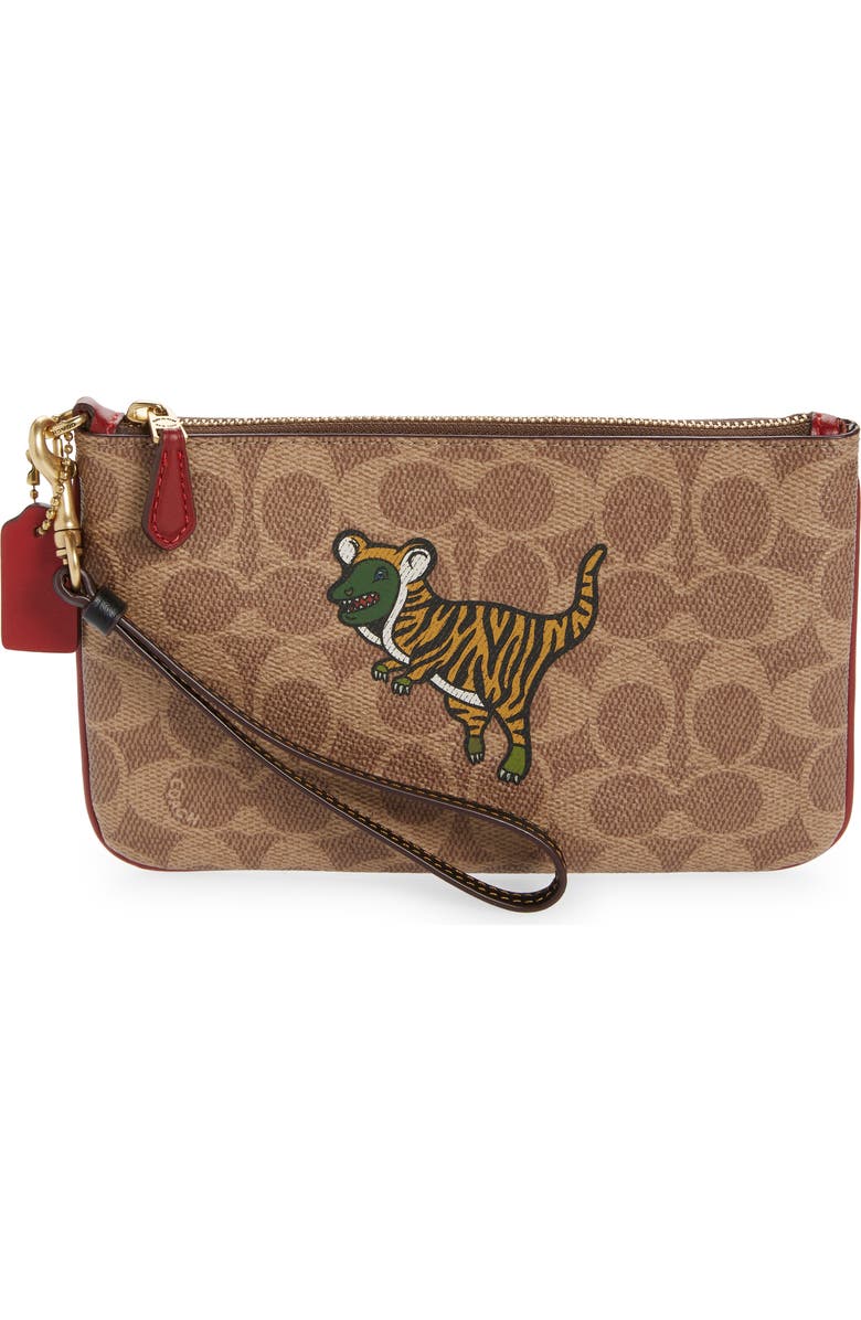 COACH Lunar New Year Coated Canvas Signature Wristlet, Main, color,
