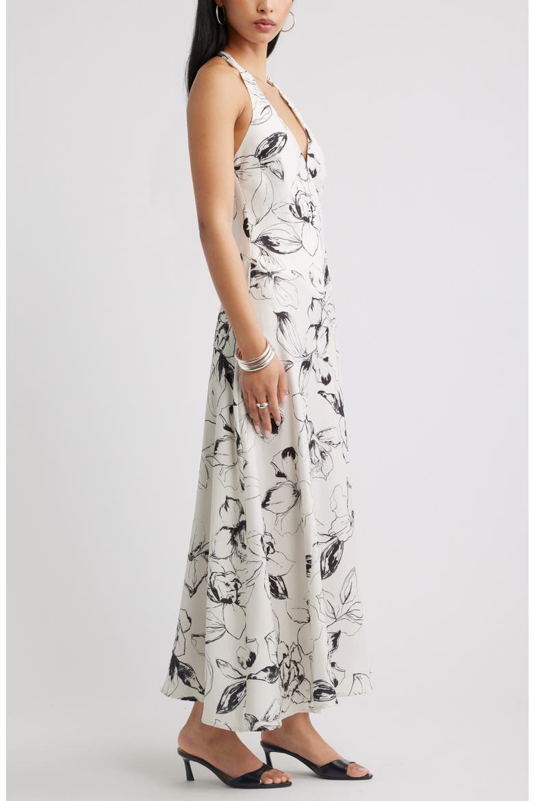 Halter Maxi Dress, Alternate, color, IVORY- BLACK FLOWERS