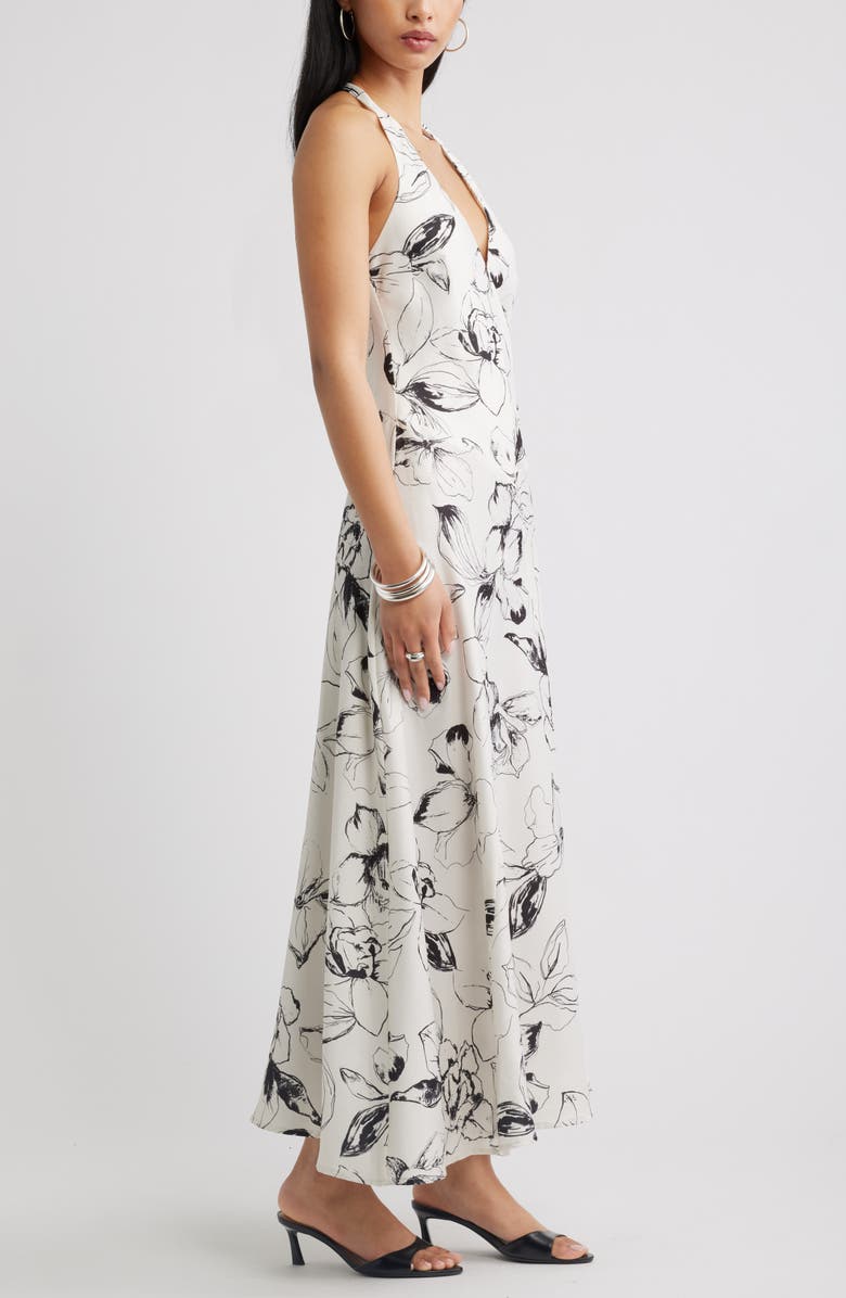 Open Edit Halter Maxi Dress, Alternate, color, Ivory- Black Flowers
