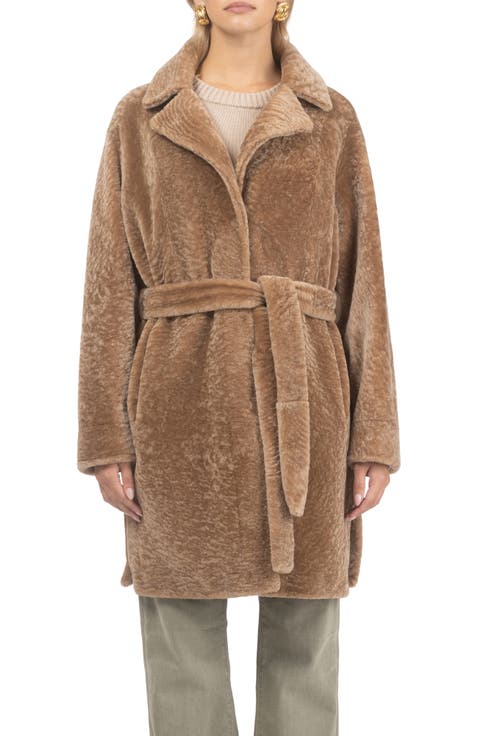 Reversible Textured Genuine Shearling Stroller, Belt