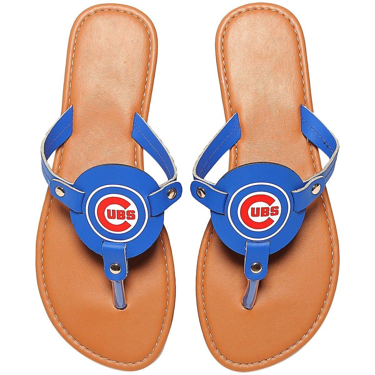 FOCO Women's Chicago Cubs Die-Cut Logo Flip Flops, Main, color, 