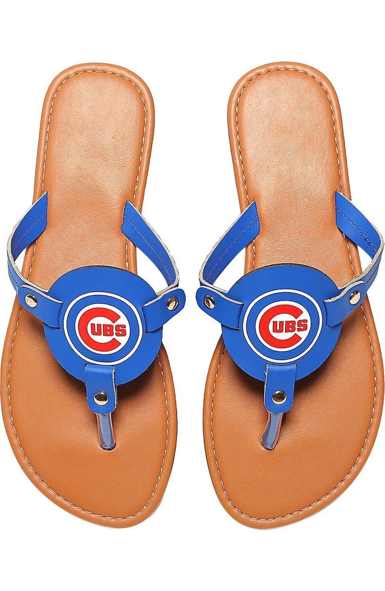 FOCO Women's Chicago Cubs Die-Cut Logo Flip Flops, Main, color,