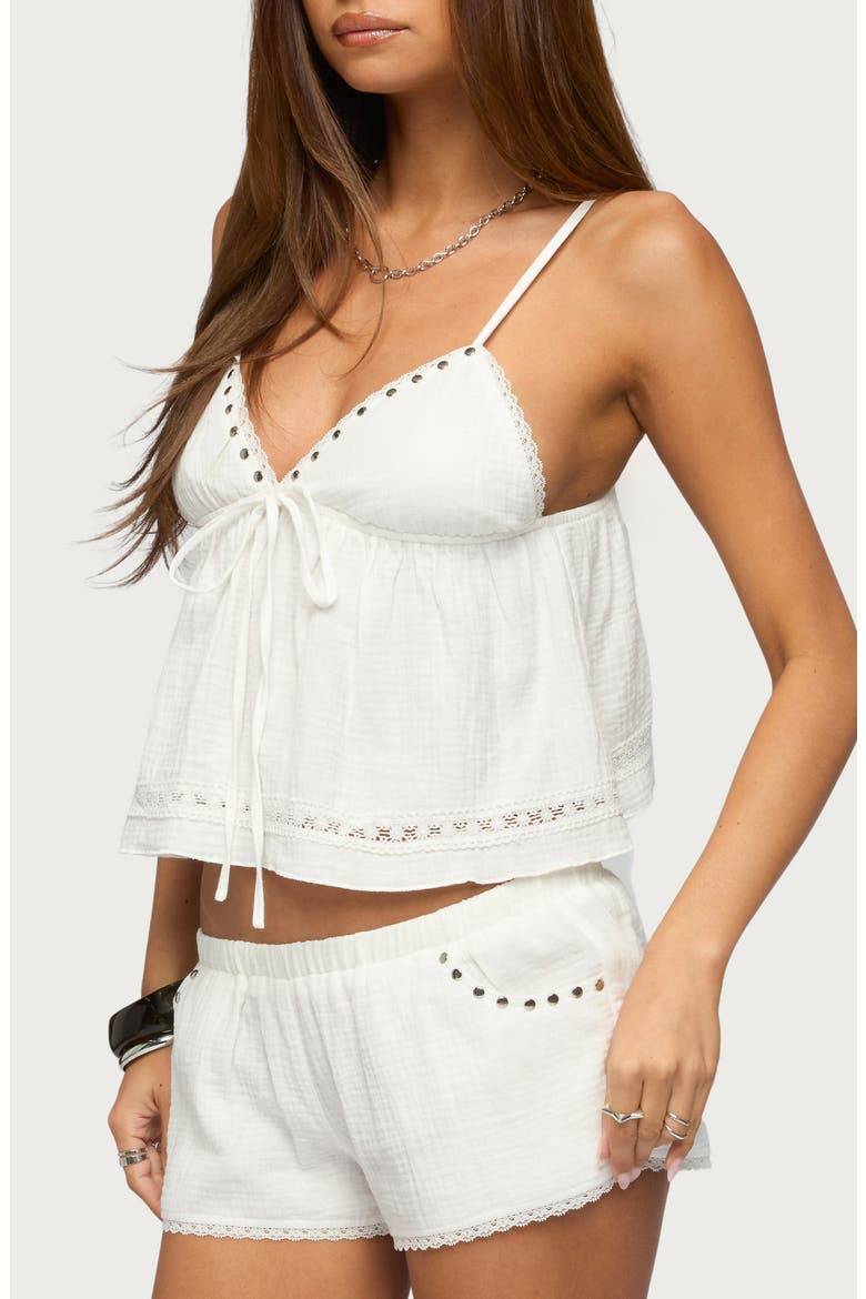 Kaydee Studded Textured Woven Camisole, Alternate, color, WHITE