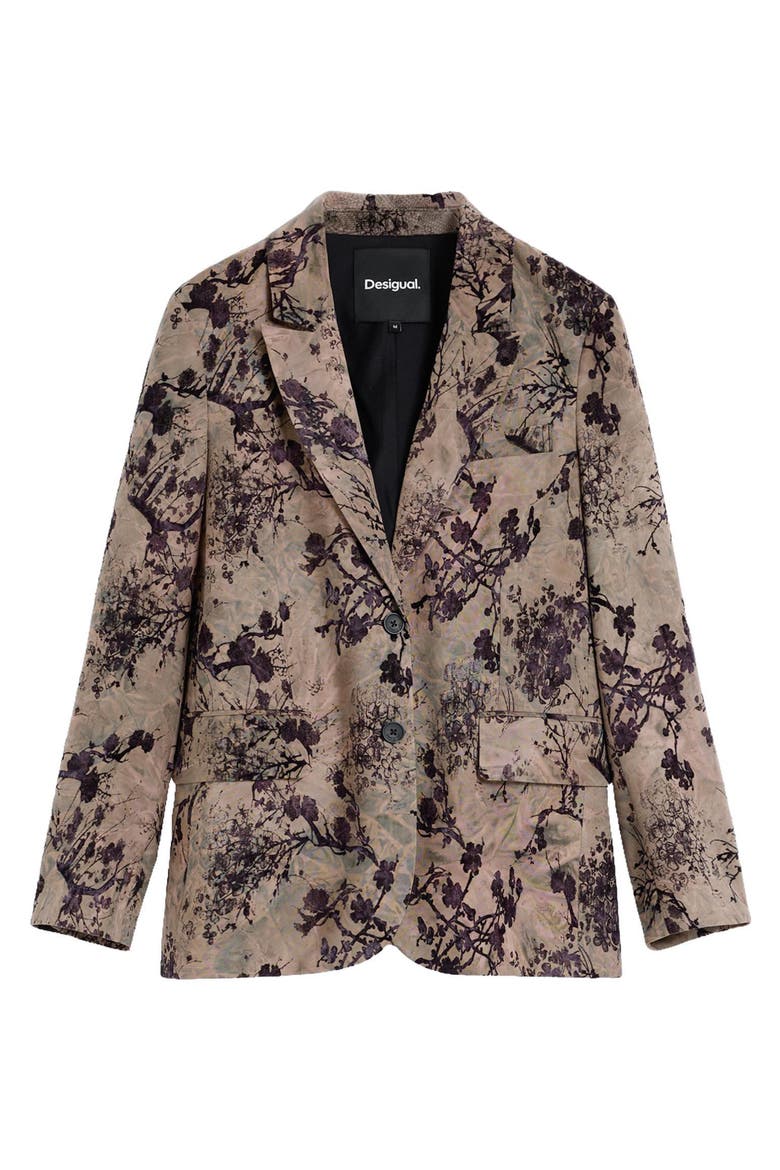 Floral Print Blazer, Main, color, GRAY BROWN