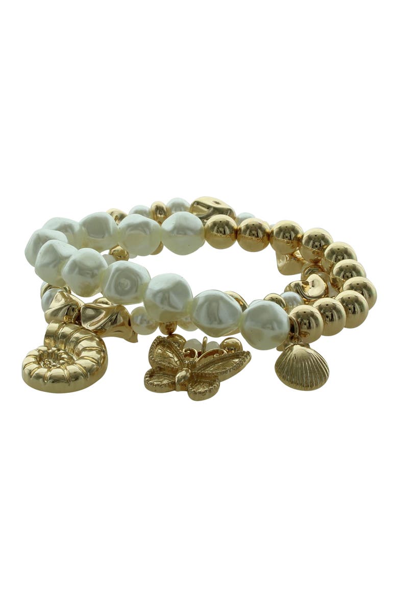 Beach Day Set of 3 Stretch Bracelets, Alternate, color, GOLD / WHITE