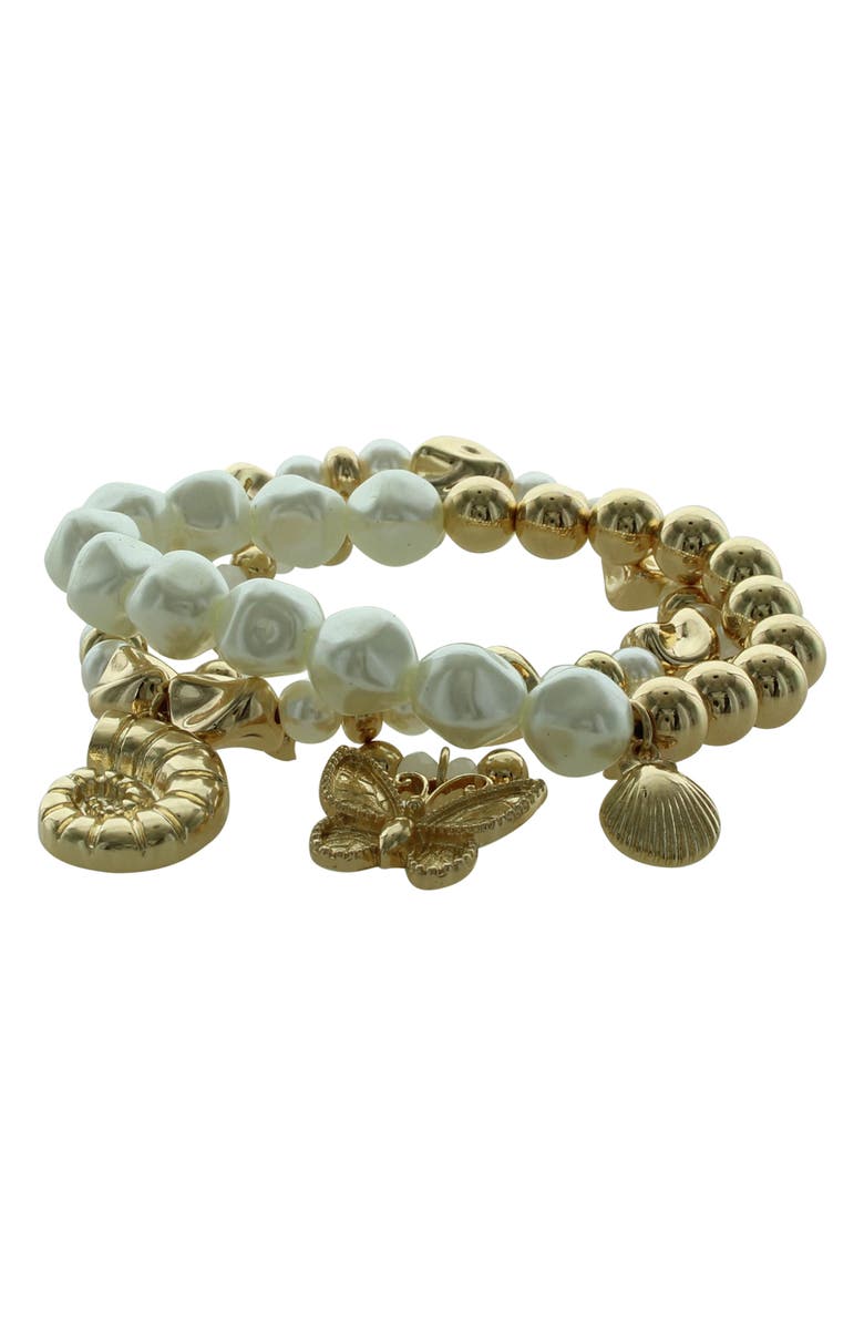 OLIVIA WELLES Beach Day Set of 3 Stretch Bracelets, Alternate, color, Gold / White