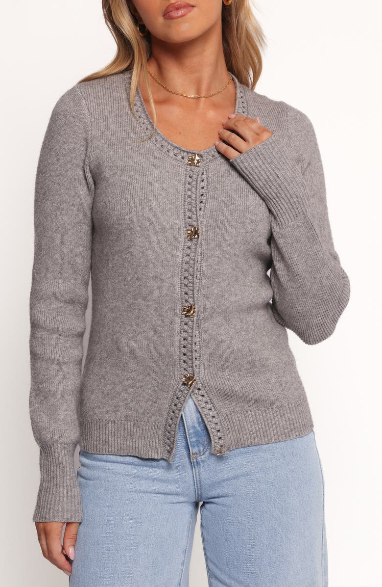 Petal & Pup Quay Openwork Detail Cardigan, Alternate, color, Heather Grey