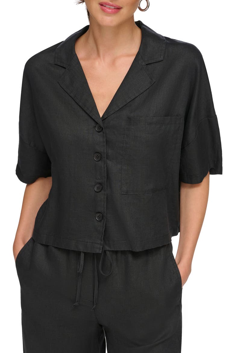 Linen Camp Shirt, Main, color, BLACK