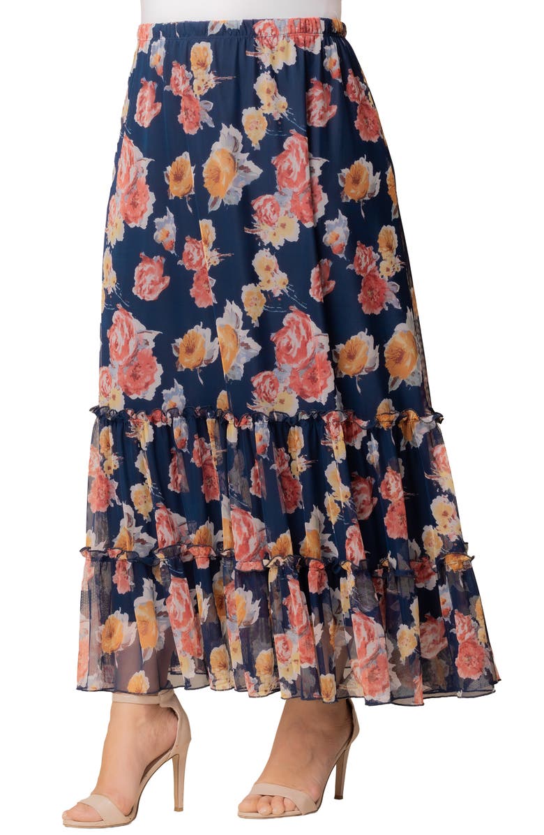 Kiyonna Isla Tiered Mesh Skirt, Alternate, color, Brushed Florals
