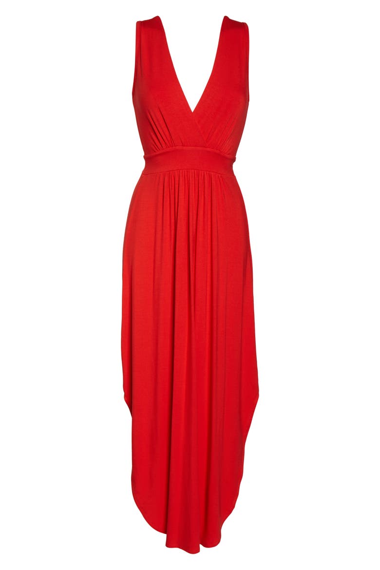 V-Neck Jersey Dress, Alternate, color, RED