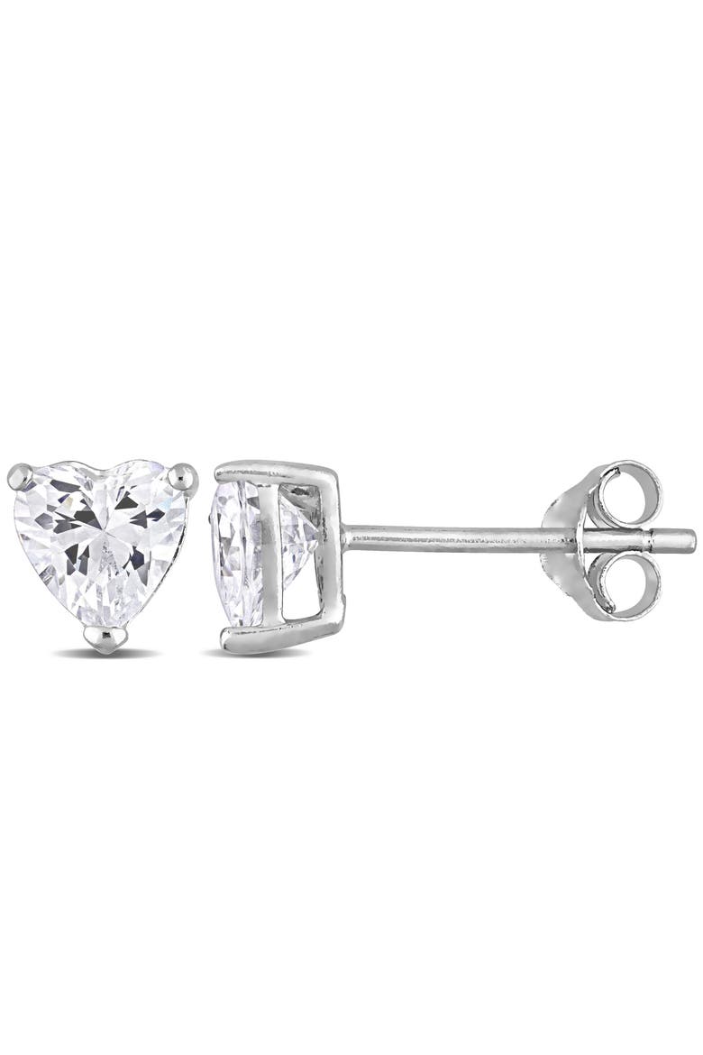Cubic Zirconia Heart Stud Earrings, Main, color, Sterling Silver