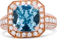 Haus of Brilliance 18K Gold Aquamarine & 1 1/8 Cttw Diamond Halo Ring