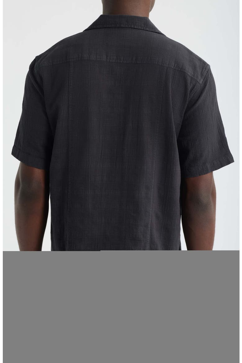 Washed Dobby Check Cotton Seersucker Camp Shirt, Alternate, color, WASHED BLACK