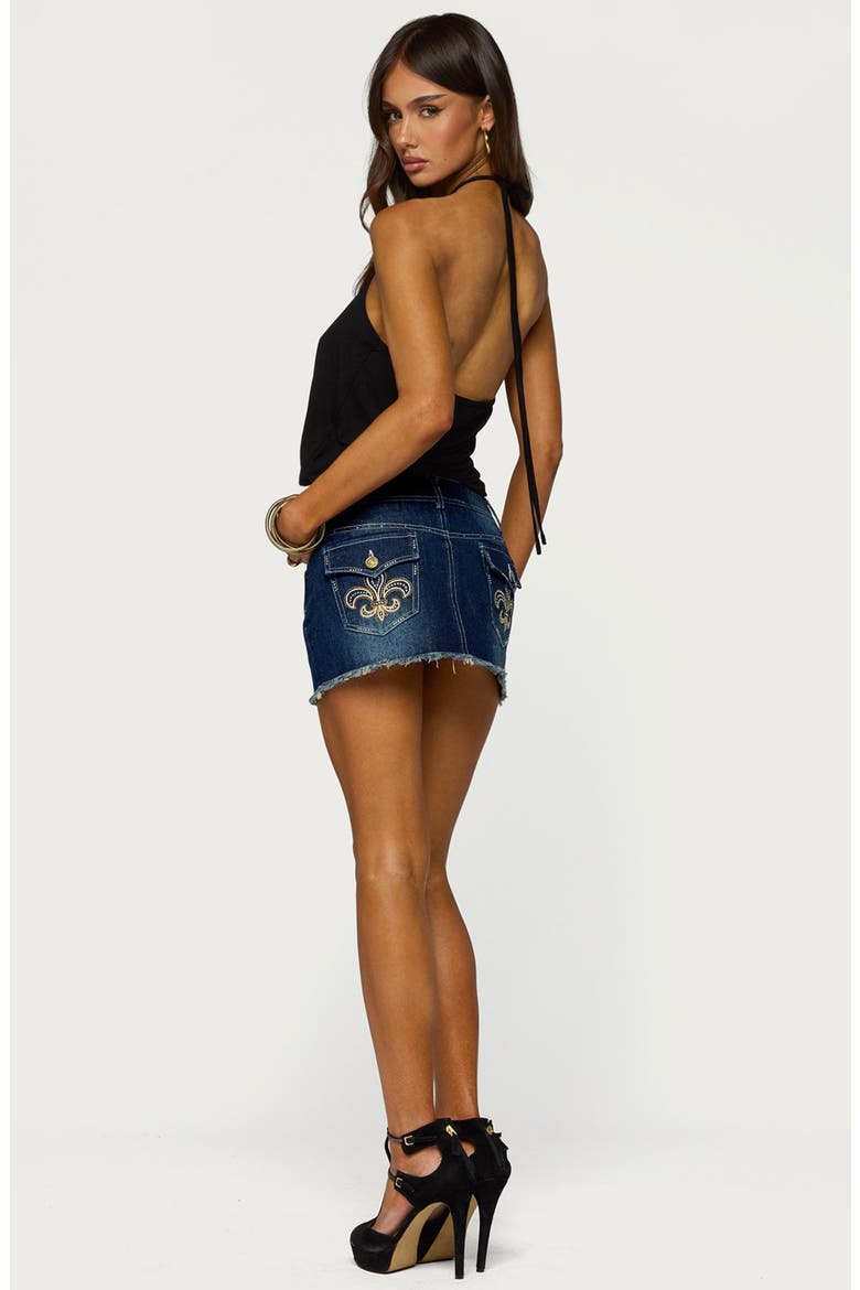 Dreya Embroidered Low Rise Denim Miniskirt, Alternate, color, MEDIUM-BLUE-WASHED