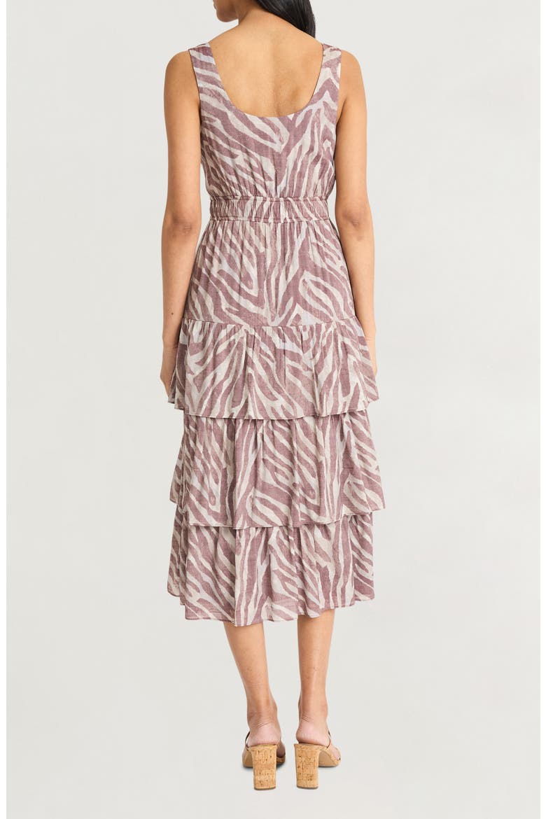 Ripple Stripes Tiered Midi Dress, Alternate, color, CREAM/ BROWN