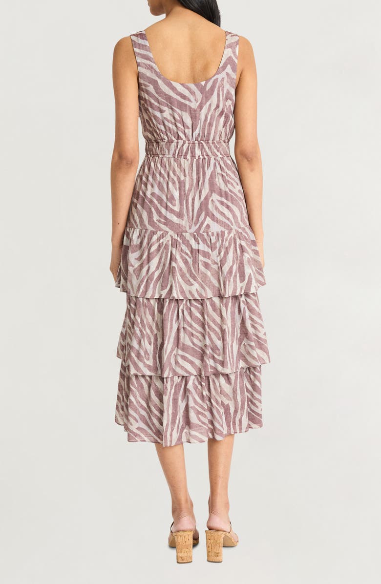 The Good Journey Ripple Stripes Tiered Midi Dress, Alternate, color, Cream/ Brown