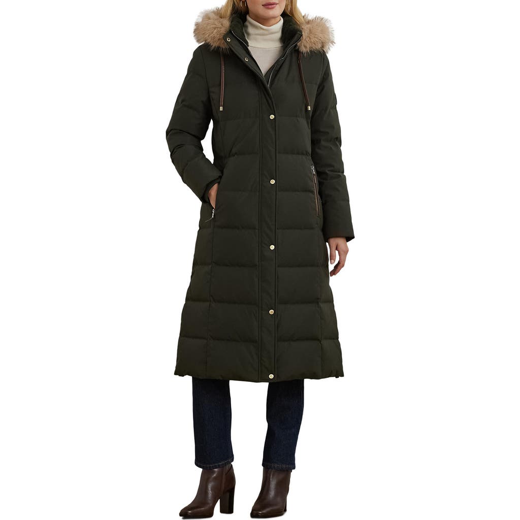 Ralph Lauren Lauren Heritage Down & Feather Fill Puffer With Faux Fur Trim Removable Hood In Litchfield Loden