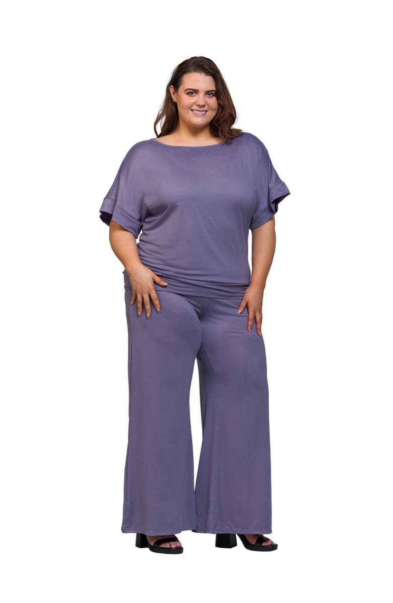 24seven Comfort Apparel Boat Neck Top and Wide Leg Pant Set, Alternate, color, Mauve