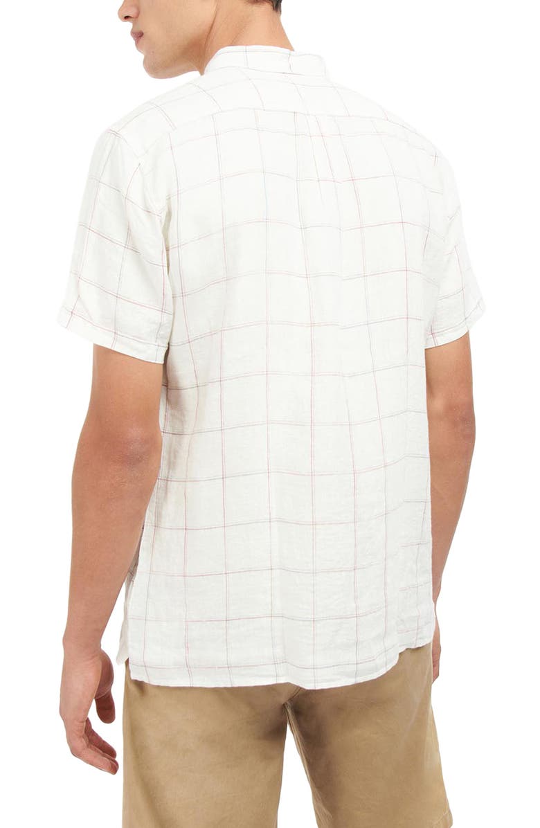 Barbour Bayston Tattersall Short Sleeve Linen Button-Up Shirt, Alternate, color, Ecru